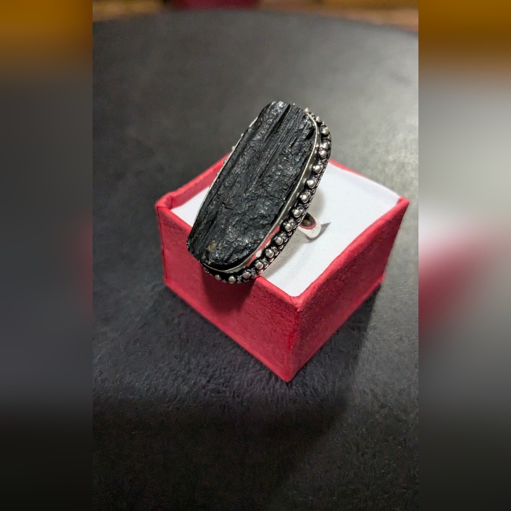 Handcrafted Oversized Raw Black Tourmaline Unisex Ring (7) - Picture 7 of 10